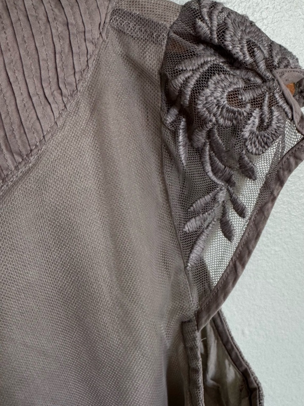 Embroidered Taupe Midi Skirt — Delicate Sheer Design - Picture 7 of 9